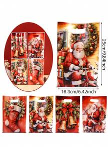 10/20/50pcs Christmas Gift Bags, Classic Santa Claus Riding Bicycle Print Snack Bags, Winter Holiday Gift Packaging Bags, Christmas Eve Party Supplies - Multicolor - View 6
