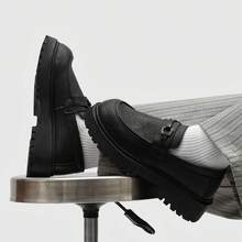 Sapatos Derby Slip-On Masculinos com Sola Grossa e Bico Largo, Sapatos Sociais Casual Business de Nicho High Street, Sapatos Casuais Masculinos Antiderrapantes e Resistentes ao Desgaste, Mocassins Retrô de Cor Sólida, Adequados para Casual, Negócios, Festa, Casamento, Cerimônia de Formatura, Todas as Estações - Preto - Visão 9