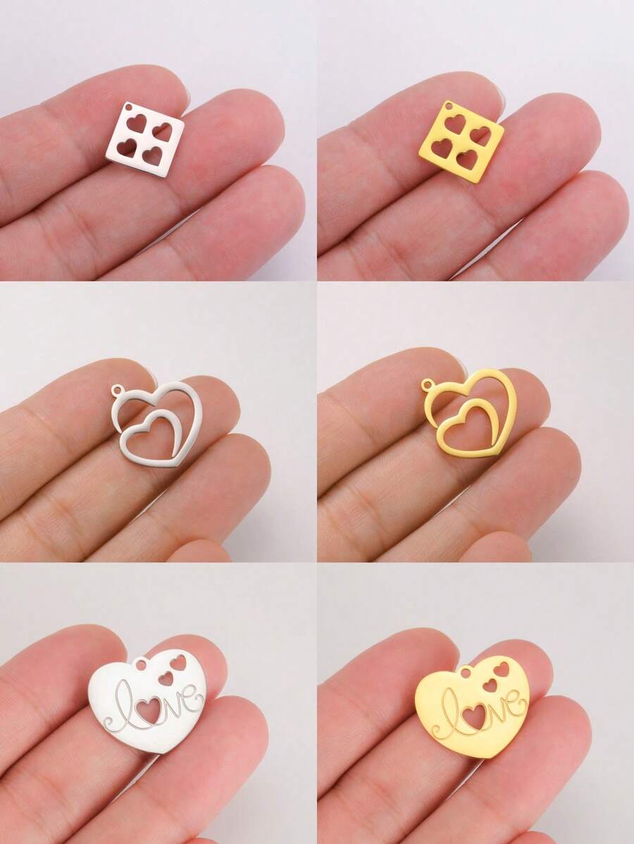 TEAMER 1pc/Pack Minimalist Hollow Heart Pendant Cute Lucky Pattern Handmade DIY Accessory For Necklace, Earrings, Keychain, Bag Charm - Love Series - View 1