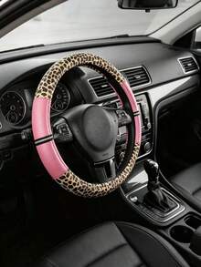 Vintage Leopard Print Car Steering Wheel Cover, Fashionable Non-Slip Breathable All-Season Universal Car Steering Wheel Protector, Leopard Print Leather Car Steering Wheel Cover, Personalized Spliced Non-Slip Sweat-Absorbing Universal Car Steering Wheel Grip - Leopard Print Patchwork - View 13