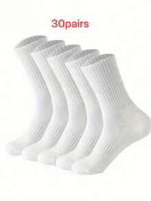 1/5 pares de calcetines de media pantorrilla minimalistas, cómodos, suaves, de unicolor y transpirables para hombres - Blanco - Ver 13