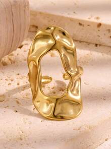 1PC Fashion Round Hollow Textured Stainless Steel Ring, Non-Fading Elegant Jewelry, Suitable For Daily Wear And Gifting - JR1037 - View 9