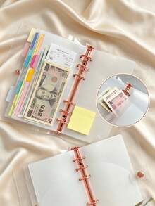 Pocket-Sized Transparent Ring Binder + Transparent Inner Pouch For Cash Storage, Savings, And Investment Planning. Slim, Plain, Simple, Mini Style. Easy Storage Set For Small Amounts Of Cash, Cards, And Receipts When You're Out And About. - A - View 2