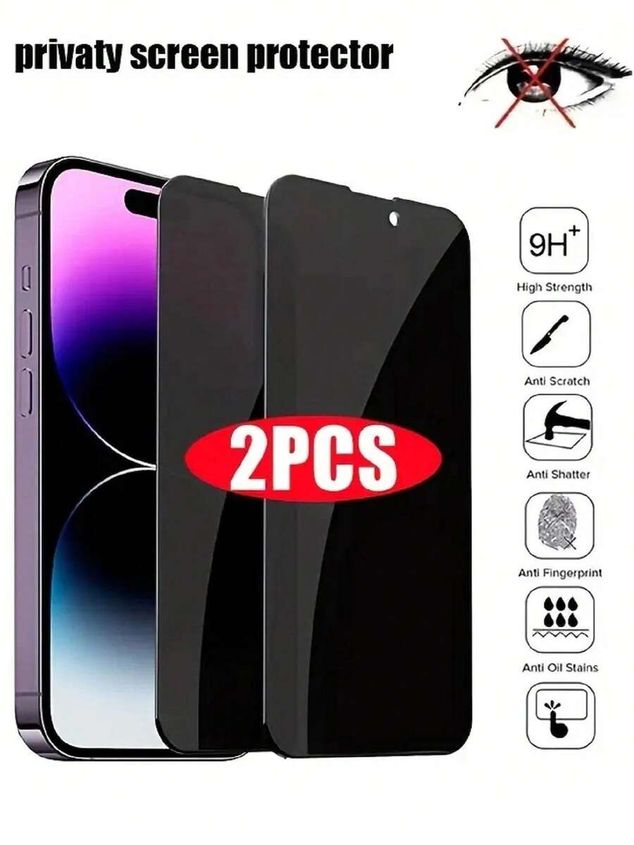 ZYSHI Privacy Anti-Spy Tempered Glass Screen Protector 2pcs Tempered Glass Privacy Screen Protector Anti-Spy Anti-Fingerprint Waterproof Shockproof Compatible With IPhone 16/16 Pro/15/15 Pro Max/13/14 Pro Max17/8plus/11/12/Xr/X/XS/17/17 Air/17 Pro/17 Pro Max/17e Spring Easter Gift