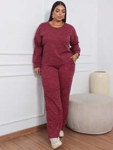 Plus Size Co-Ords - Wine Red - View 4