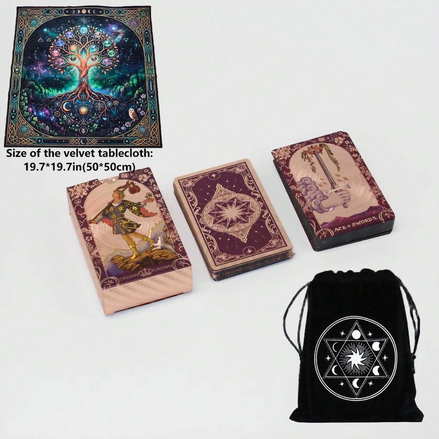 Mini Purple Star Disk Gold Foil Tarot Cards, Premium Metallic Texture Effect, Elegant Tarot Suitable For Beginners And Professional Readers, 3.43*2.24inch Pocket Portable Size - View 1