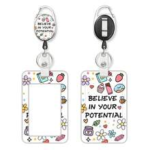 1pc-Medical Pattern Retractable Badge Reel With ID Card Holder, Carabiner Clip Nurse Work Name Tag Holder, Gift For Nurse Doctor Medical Student - Rectangle - View 12