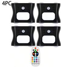 1 Set (2pcs): 1 Remote Control + 1 Smart Wall Light, 16-Color Smart Sensor RGB Wall Light Night Light, Magnetic Installation, Remote Control Operation, USB Rechargeable, Suitable For Bedroom, Living Room, Game Room And Holiday Party Lighting - 4-head Cat Eye Motion Sensor Wall Light - View 16