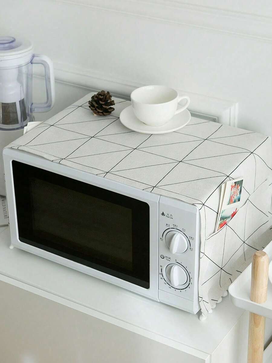 Haus Hana Geometric Pattern Print Microwave Oven Cover,Bag,Organizer,Storage - White - View 1