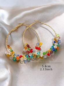 1 Pair Sweet Elegant Colorful Wrapped Beaded Hoop Earrings Suitable For Vacation And Party Wear - Colorful - View 4