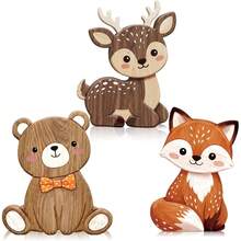 Woodland Animal Figurines, Dining Table Decor, Baby Baptism Decoration, Wooden Fox Forest Theme Decorative Ornament - A - View 10