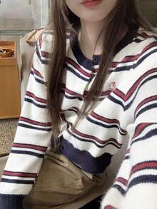 Korean Style Autumn/Winter Versatile Single-Breasted Butterfly Embroidered Polar Fleece Knit Sweater Cardigan Top - White - View 4