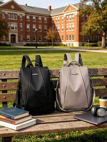 1pc Multi-Functional Casual Travel Backpack, Solid Color Oxford Fabric, Lightweight Zipper Closure, Suitable For All Seasons, Applicable For School, Commute, Travel And Daily Outings - Multicolor - View 3