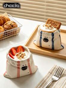 choxila 1 370ml Creative Cloth Patterned Handheld Cup, Cute Little Dog Ceramic Coffee Cup With Pleated Bag Design, Innovative Latte Cup, Suitable For Home, Office, Afternoon Tea And Daily Use - Puppy-shaped Cup - View 2