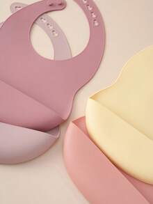 2PCS Baby Silicone Bib Set Soft Baby Feeding Bib Reusable Adjustable Food Catcher For Infant Daily Meal Use Baby Tableware Accessories - Multicolor - View 6