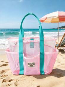 Candy Color Mesh Tote Beach Bag, Travel Tote Bag, Large Capacity Hollow Mesh Handbag, Suitable For Outdoor Travel And Vacation - Multicolor - View 2