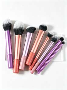 Colorful Portable Long Tube Makeup Brushes Set, Soft Fluffy Blush Powder Brush Kit, Travel Essential Lightweight Cosmetic Brushes, Complete Multi-Function Face Eye Makeup Brush For Daily Travel Beauty - Burgundy - View 1