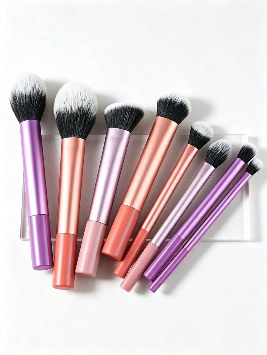 Colorful Portable Long Tube Makeup Brushes Set, Soft Fluffy Blush Powder Brush Kit, Travel Essential Lightweight Cosmetic Brushes, Complete Multi-Function Face Eye Makeup Brush For Daily Travel Beauty - Burgundy - View 1