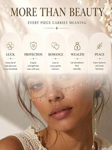 outingfit 1pc Women's Fashion Green Rhinestone Face Chain, Personalized Street Style Tassel Face Jewelry, Stage Accessory For Women - Gold - View 5