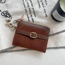 Suede Patchwork Puppy Pendant Women's Bifold Leather Wallet With Simple Belt,Mini Pouch - Multicolor - View 8