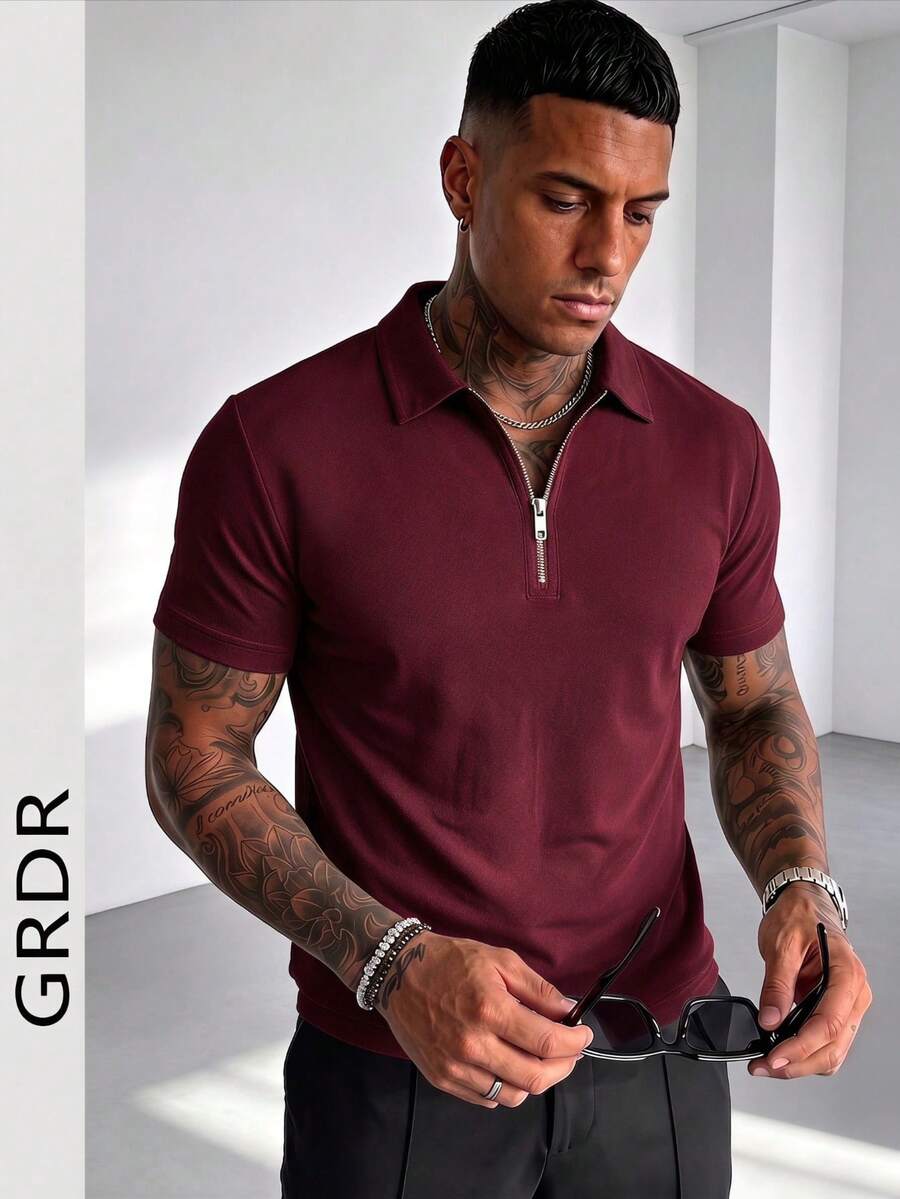 Camisa polo de unicolor de moda para hombres GRDR | Diseño exquisito | Esencial de verano | Fácil de combinar | Muestra tu estilo