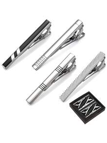 10pcs Men's Tie Clips, Silver & Black Tie Bars, Suitable For Regular Ties, Classic Tie Buckles, For Wedding, Meeting, Business, With Gift Box - Multicolor - View 3