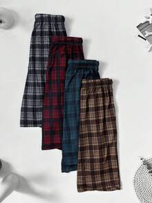 4pcs Men's Casual Plaid Pattern Lounge Pants With Dual Side Pockets, Elastic Comfortable Drawstring Shorts, Suitable For Home, Beach, Sports And Outdoor Wear - Multicolor - View 9