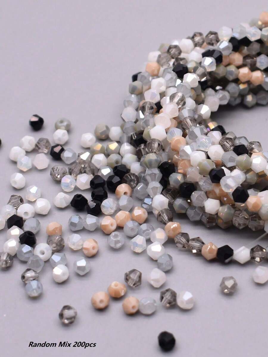 Random200pcs 4mm Mix Color Bicone Glass Loose Beads For Jewelry Making Necklace Accessories - Multicolor - View 1