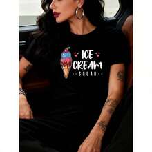 New Summer 2026 Collection, 1-Piece Women's Fashion Round-Neck Short-Sleeve T-Shirt, Ice Cream Print Pattern, Free Shipping On Sizes S-7XL - Pink - View 4