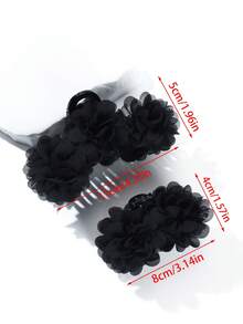 2PCS French Vintage Rose Double-Sided Flower Hair Claw Clips Side Hair Clips Half-Up Hair Tail Clips Versatile Hair Accessories For Daily/Date/Commute - Large Black + Small Black - View 6