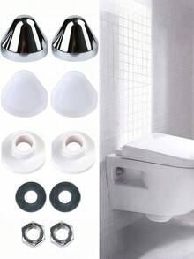 1 set ABS-skruvlock för toalettbult, vattentätt, rostfritt och hållbart, dolt fästkit, universell installationshårdvara för vägghängd toalett, enkel installation, ersättningsdelar för hem- och hotellbadrum - flerfärgad - Visa 1