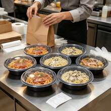 60 Sets Of Round Takeout Food Boxes, Leak-Proof Lunch Boxes With Lids, 28oz Capacity, Suitable For Holding Noodles, Salads, Soups, Heat-Resistant, Microwave Oven And Dishwasher Compatible, Ideal For Restaurants, Picnics And Parties. - Black - View 9
