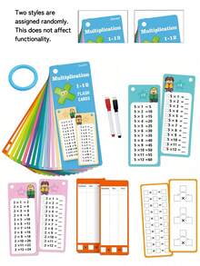 1 Set Math Flash Cards With Dry Erase Marker: Multiplication, Addition, Subtraction And Division Educational Learning Tool - Multicolor - View 13