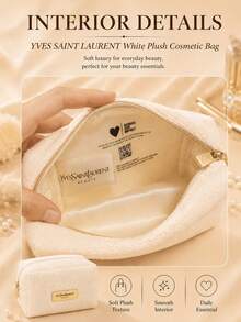 YSL White Plush Makeup Bag, Sold Individually, Soft Plush Material With Smooth Zipper, Suitable For Daily Storage And Travel - White - View 8