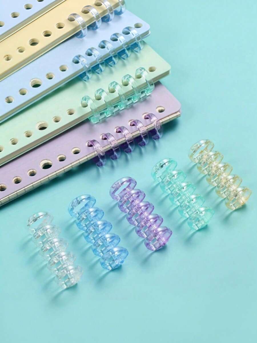 15pcs Loose Leaf Binder Rings, Random Color 5-Hole Plastic Binding Strips, Loose Leaf Rings, Plastic Roll, Detachable Loose Leaf Core, Easy-Open Page Fasteners, Suitable For Organizing Loose Leaf Paper And Office Supplies Loose Leaf Notebook - A - View 1