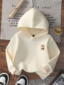 Little Boy Cool Crocodile Skateboard Vertical Stripe Print Hoodie, Soft Long Sleeve Sweatshirt, Suitable For Autumn And Winter Daily Wear. - Apricot - View 4