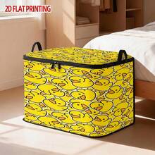 1 pieza Caja de almacenamiento plegable con cremallera grande, caja de almacenamiento con estampado completo de pato amarillo de dibujos animados 2D, estampado de elementos de estilo premium, solución perfecta para organización de viajes, ropa de cama y armario, decoración de dormitorio, vuelta al colegio - Ver 4