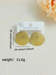 Women Vintage Hammered Round Disc Stud Earrings, Waterproof Stainless Steel Gold Tone Textured Swirl Metal Post Earrings Jewelry Gift For Daily Outfit - Multicolor - View 6
