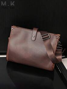 Laptop Messenger Bag Vintage Brown PU Textured Leather Briefcase Crossbody Shoulder Bag Large Capacity Horizontal Business Office Daily Commute Men - Coffee Brown - View 5