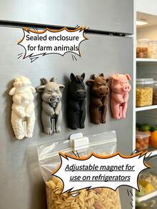 5pcs Farm Animal Sealing Clips, Cute Fridge Decoration, Animal Farm Seal Clips, Moisture-Proof Bag Clips, Kitchen Fridge Magnets, Suitable For Kitchen, Living Room, Snacks, Refrigerator, Kitchen Accessories, Home Decor, Decorative Hanging Ornaments, Holiday Decorations, Halloween, Christmas, Back To School - Multiple Styles - View 2