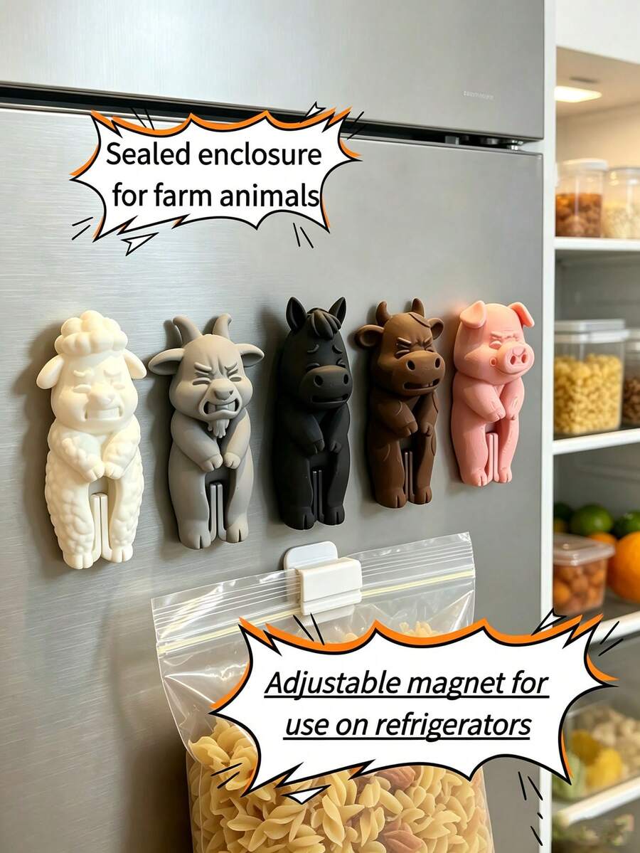 5pcs Farm Animal Sealing Clips, Cute Fridge Decoration, Animal Farm Seal Clips, Moisture-Proof Bag Clips, Kitchen Fridge Magnets, Suitable For Kitchen, Living Room, Snacks, Refrigerator, Kitchen Accessories, Home Decor, Decorative Hanging Ornaments, Holiday Decorations, Halloween, Christmas, Back To School