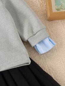 2pcs Baby Girl Academy Style 2 In 1 Shirt Collar Tie Long Sleeve Sweatshirt & Skirt Set, Spring/Autumn Thin - Multicolor - View 7