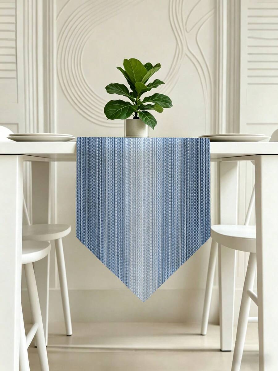 1pc,Crafted Table Runner,Modern Gradient Triangular Table Runner,Pointed Asymmetric Tablecloth,Microwave Dust Cover,Protective Cover,Rectangular Tablecloth,Washable,Suitable For Home Dinner,Coffee Table,Kitchen And Dining Room Decor,Dining Table Decoration Party And Scene Decor,Home Decor,Outdoor Patio Table Runner Decor,Entryway Decor,Fireplace Cloth Decor - Seaside Relaxed Blue - View 1