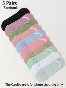 Random 5/10/20 Pairs Women's Solid Color Comfortable Minimalist Dotted Non-Slip Preppy Style Low-Cut Boat Socks, Versatile For Home, Commute, Casual, Vacation, Holiday Gift - Multicolor - View 9