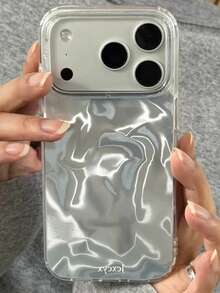 閃亮亮片不規則水波紋亮面 IMD 手機殼，適用於 iPhone 17 Pro Max 17 Pro 17 16 Pro Max 16 Pro 16 15 Pro Max 15 Pro 15 14 Pro Max 14 Pro 14 13 Pro Max 13 Pro 13 12 Pro Max 12 Pro 12 11，可愛櫻桃紅亮面軟殼，時尚 Y2K 女孩禮物 - 銀色 - 查看 1