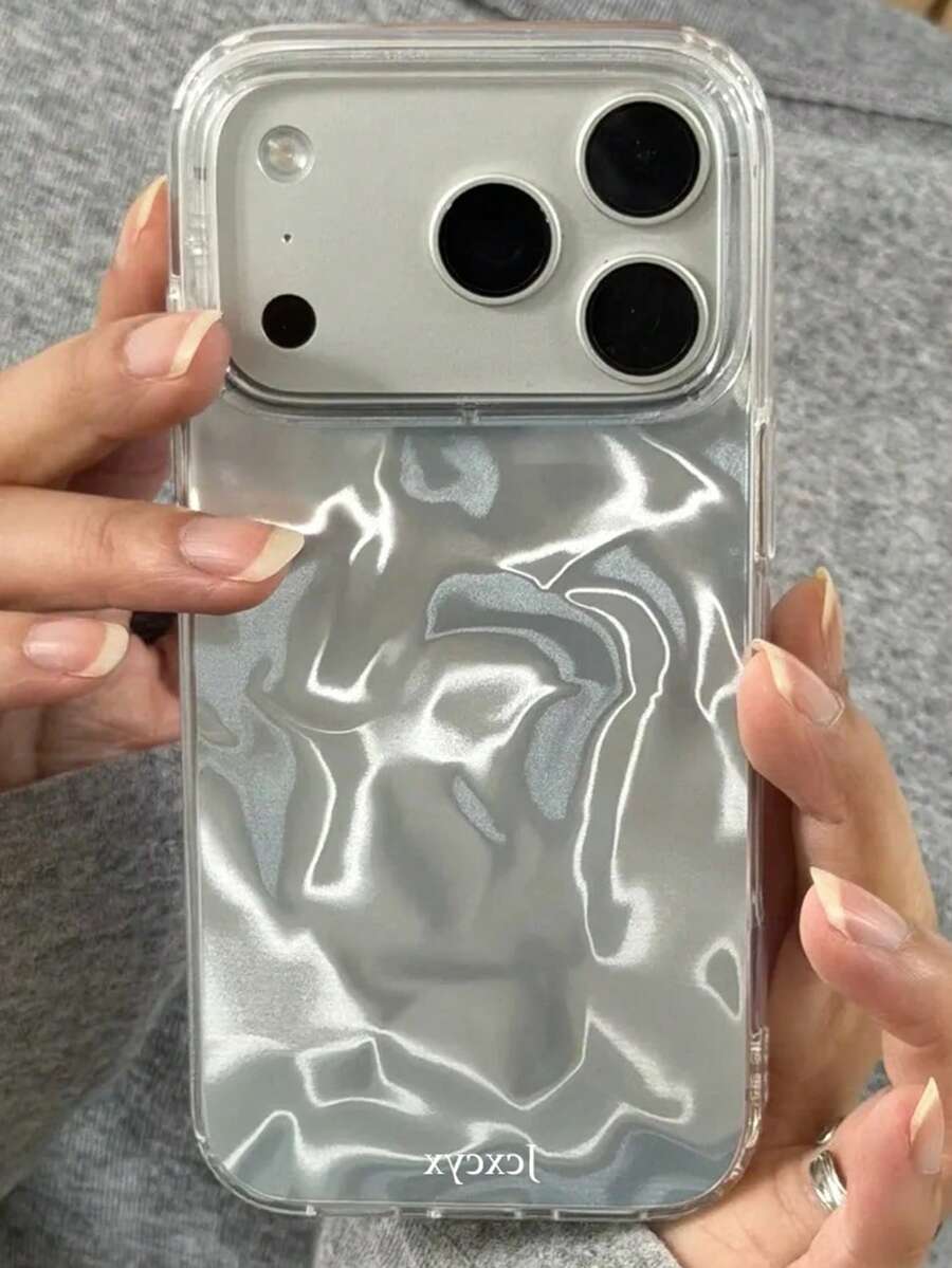 閃亮亮片不規則水波紋亮面 IMD 手機殼,適用於 iPhone 17 Pro Max 17 Pro 17 16 Pro Max 16 Pro 16 15 Pro Max 15 Pro 15 14 Pro Max 14 Pro 14 13 Pro Max 13 Pro 13 12 Pro Max 12 Pro 12 11,可愛櫻桃紅亮面軟殼,時尚 Y2K 女孩禮物 - 銀色 - 查看 1