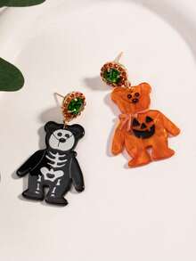 1 Pair Creative Funny Black & Orange Naughty Bear Halloween Personalized Earrings Fashion Ear Jewelry - Multicolor - View 2