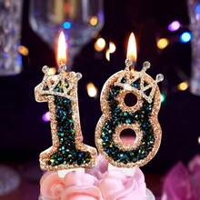 黑色鑽石女王皇冠數字生日蠟燭 0-9，亮片蛋糕裝飾插牌，生日派對裝飾 - 彩色 - 查看 5