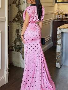 DOUCIU Women's Fashion Semi-Sheer Fitted Dress, Sleeveless Spaghetti Strap With Lace Decoration, Suitable For Formal Occasions - Pink - View 2