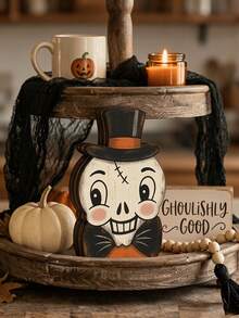 6pcs/3pcs/1pc Vintage Halloween Decor, Indoor Desktop Tray Ornament, Cute Ghost Pumpkin Black Cat Skeleton Witch Owl Home Decor, Vintage Decoration, Cute Ghost, Pumpkin, Black Cat, Skeleton, Witch Owl, Housewarming Gift, Warming Gift, Party Gift, Halloween, Halloween Decoration, Autumn Decor, Halloween Ornament - Flat Style - View 9